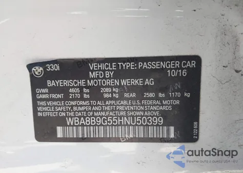 2017 BMW 330I from USA, damaged, VIN WBA8B9G55HNU50399